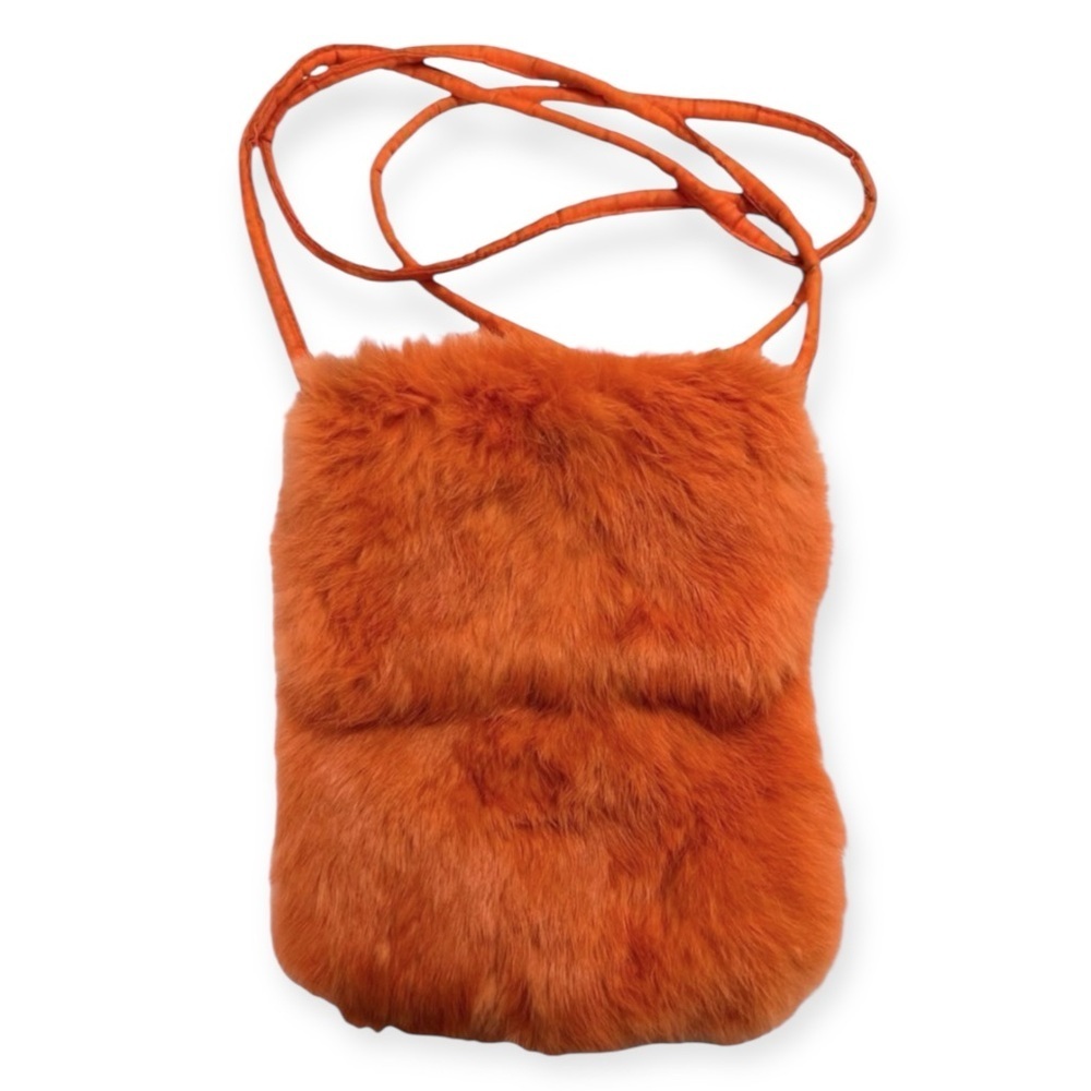 Wilson Leather: Maxima Small Rabbit Fur Crossbody Purse in Orange